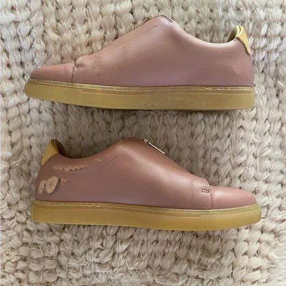 Pairs In Paris Blush Leather Zip Sneakers designed in Paris made in Portugal - Picture 11 of 16